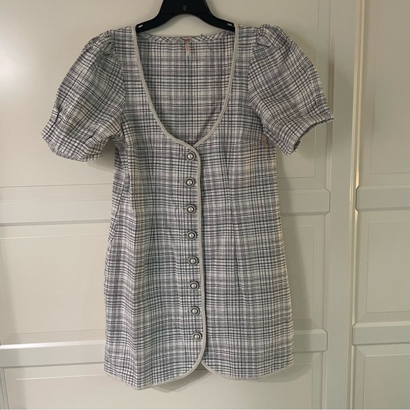 New! Free People Juni B Black Plaid Cotton Button Up Mini Dress 27026 - Picture 3 of 9